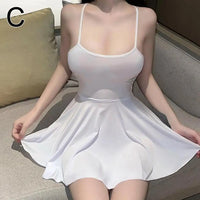 Sexy Women Pleated Micro MINI Dress Bandage Smooth Uniform Slip Mini Dress Night Club Outfits Allure Ruffled Dress Backless