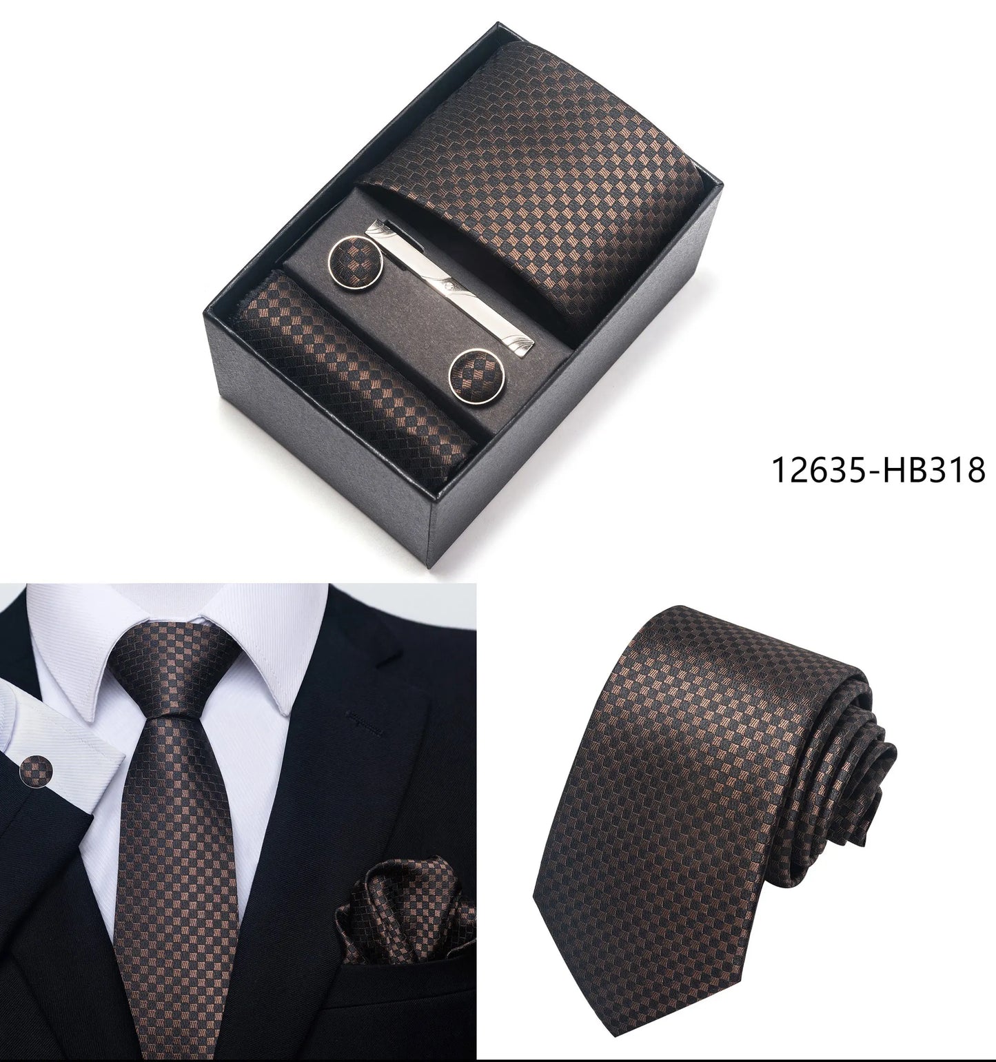 2025 New Design Fashion Brown Paisley Tie Handkerchief Cufflink Set For Men Necktie Clothing Accessories Birthday Present