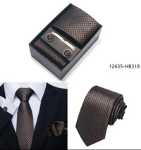 2025 New Design Fashion Brown Paisley Tie Handkerchief Cufflink Set For Men Necktie Clothing Accessories Birthday Present