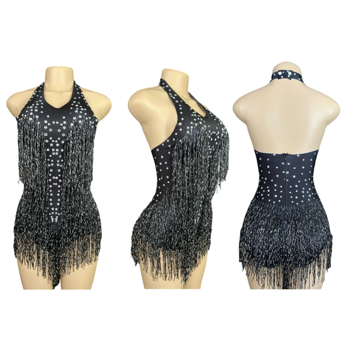 Sparkly Rhinestones Fringe Bodysuit WomenVightclub Party Dance Costume Stage Wear SexyTassel Leotard Performance Clothing G7