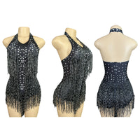 Sparkly Rhinestones Fringe Bodysuit WomenVightclub Party Dance Costume Stage Wear SexyTassel Leotard Performance Clothing G7