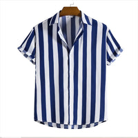 2024 men's shirt button shirt summer shirt 8 color short -sleeved striped striped lapel fashion Hawaiian casual beach shirt