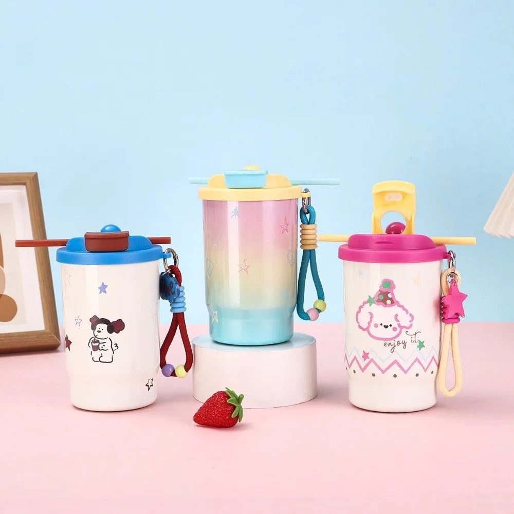 Stainless Steel Double Drink Insulated Cup Cartoon Leak-Proof Vacuum Straw Cup with Straw Vacuum Insulated Coffee Cup Travel