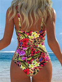 Women's Tropical Leopard Print One Piece Swimsuit, Cutout Tie Knot Bikini Style Bathing Suit, High Cut Beachwear for Summer Vaca