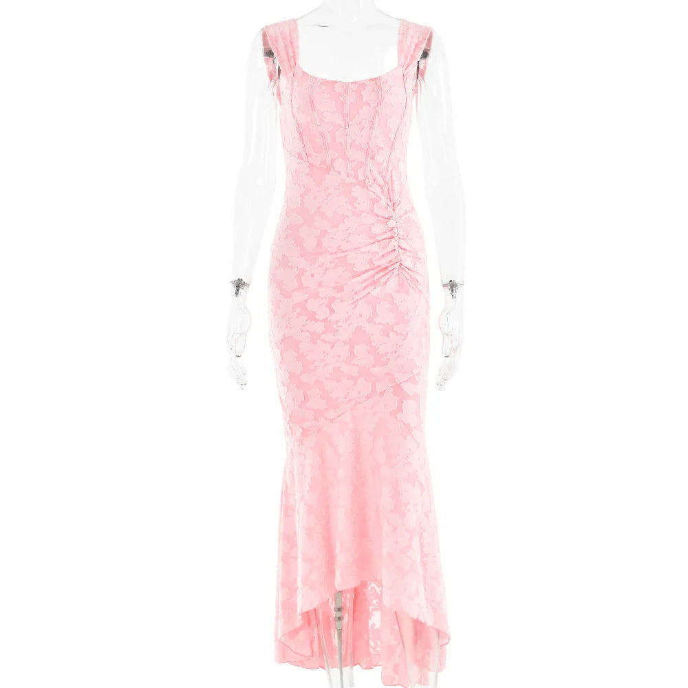 Giyu Sexy Lace Club Party Dresses Women 2024 Summer Elegant Sleeveless Backless Ruched Birthday Prom Mermaid Maxi Long Dress
