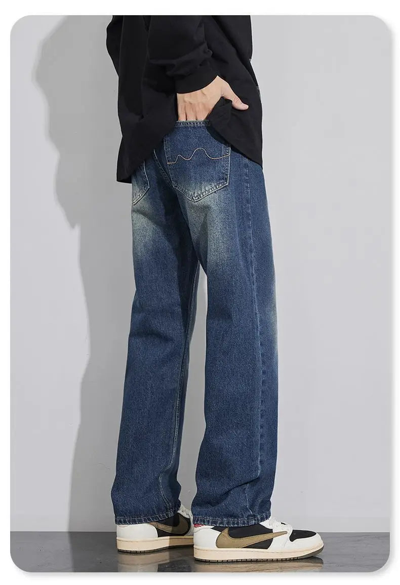 Jeans Men Wide Leg Explosive Jeans Male Loose Straight Denim Pants 2025 Autumn Harajuku Vintage Blue Trousers Streetwear Clothes