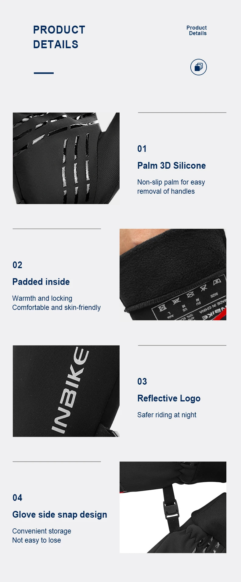 INBIKE Winter Gloves for Men Women Thermal Fleece Cycling Gloves Full Finger Touchscreen Anti-Shock Road Mountain Bicycle Gloves