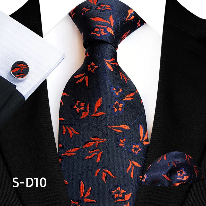 Flower Dot Ties For Men Luxury 8cm Wide Floral Wed Necktie Pocket Square Cufflinks Set Fashion For Men Party Wedding Gift