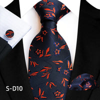 Flower Dot Ties For Men Luxury 8cm Wide Floral Wed Necktie Pocket Square Cufflinks Set Fashion For Men Party Wedding Gift