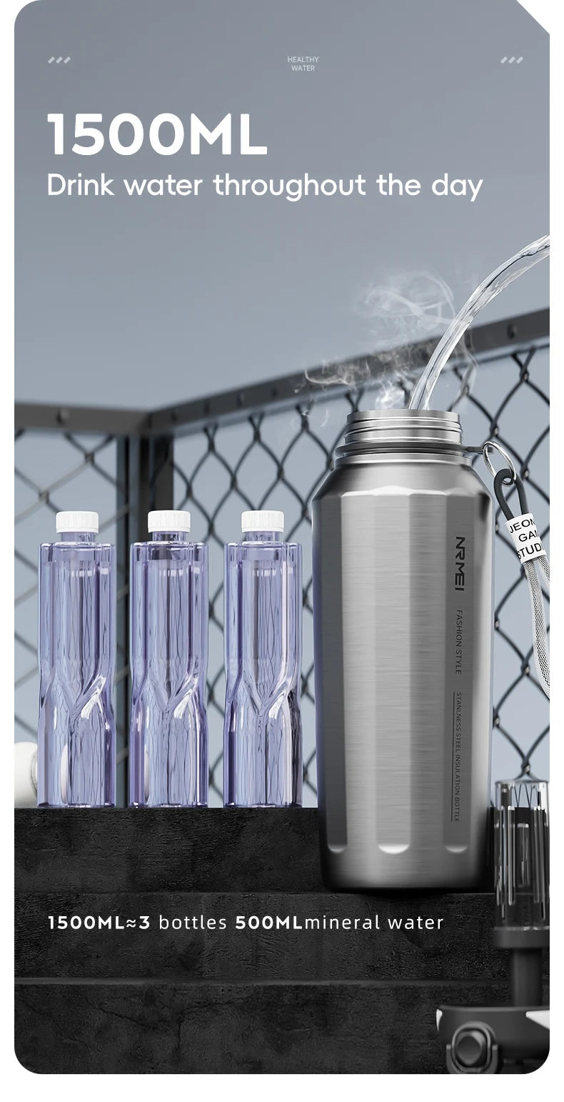 One Button Open Water Bottle with Lifting Rope, Large Capacity Stainless Steel Thermos Bottle,Outdoor Sport Vacuum Flasks