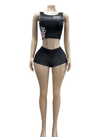 STYLISH LADY Floral Printed 2 Piece Set Women Sleeveless Crop Top and Shorts Suits 2025 Summer Black Sexy Club Street Outfits