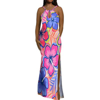 Halter Water Drop Floor-Length Dress For Polynesian Ladies Custom-Made Floral Pattern Evening Dress Stunning Summer Dress