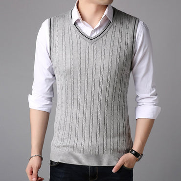 BROWON Men Clothes 2023 Autumn Winter New Classic Slim Sweaters V-neck Sleeveless Sweater Mens Knitwear Sweater Vest for Men