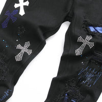 European Jeans With Distressed Patches, Black Trendy Elastic Slim Fit Leggings, Personalized Men's Pants