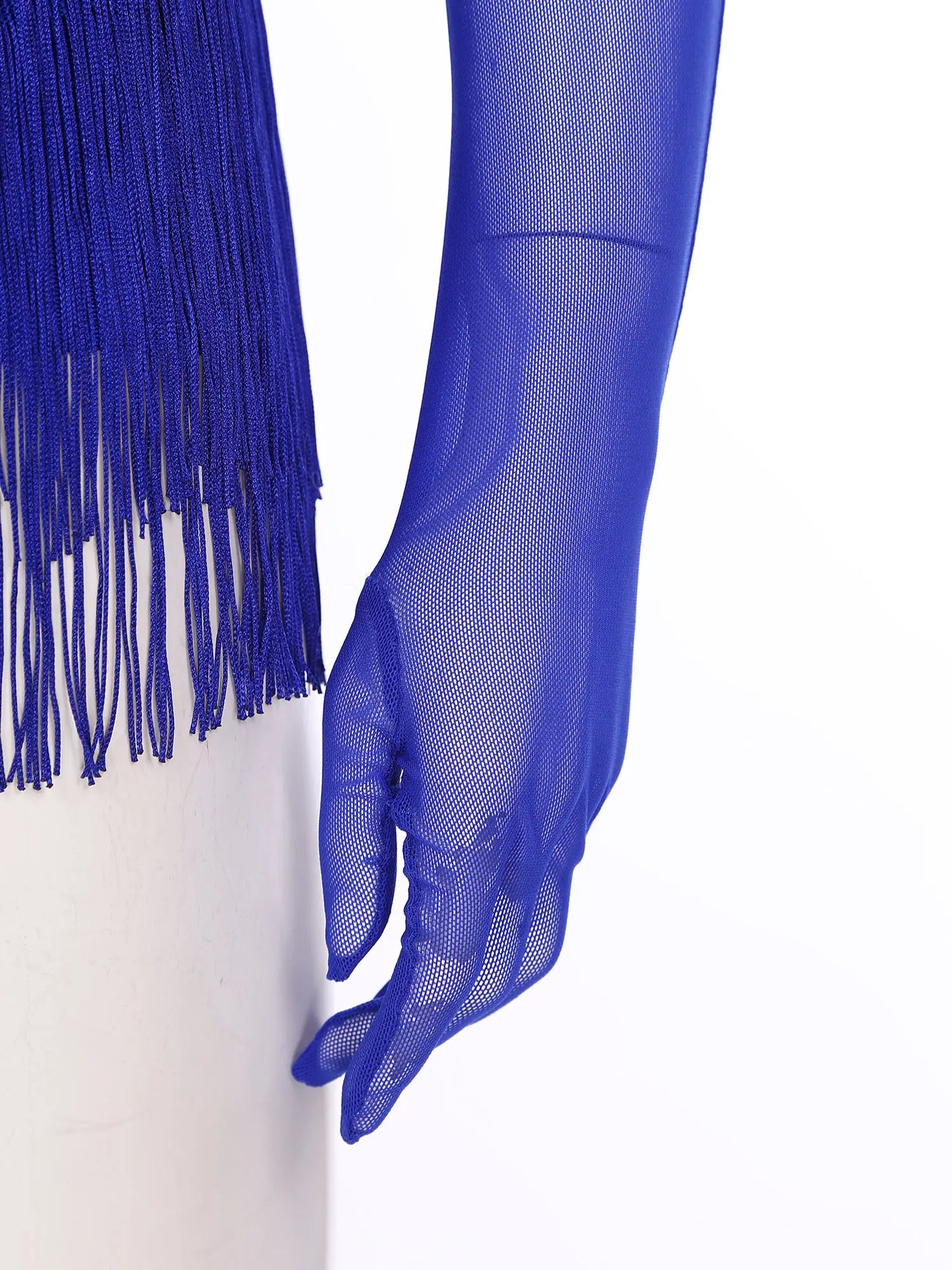 Womens Tassel Latin Rumba Dance Leotard Glittery Cutout Fringed Bodysuit with Gloves Cha-cha Samba Tango Performance Costume