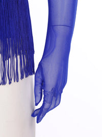 Womens Tassel Latin Rumba Dance Leotard Glittery Cutout Fringed Bodysuit with Gloves Cha-cha Samba Tango Performance Costume