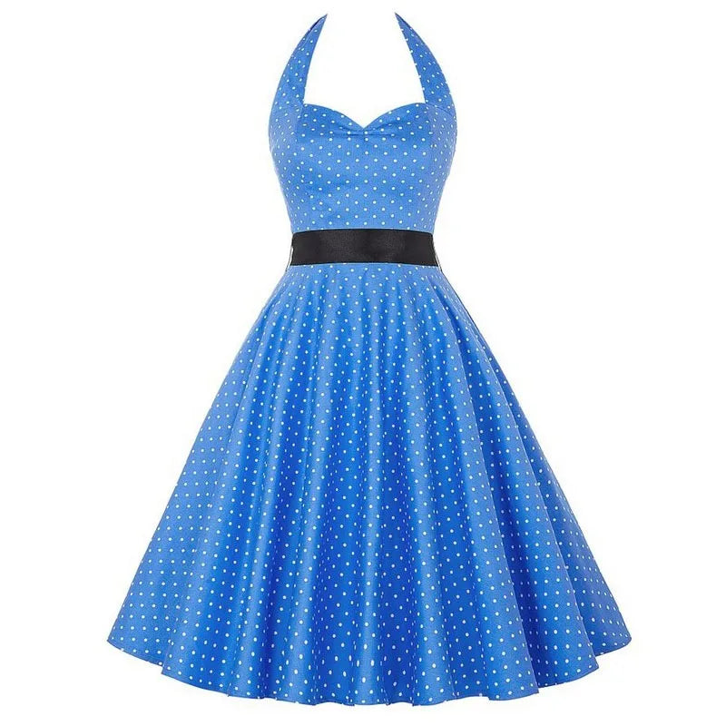 Elegant Women Pink Polka Dot Dress Summer Robe Hepburn 1950s 60s Vintage Sexy Halter Rockabilly Retro Party Dresses 2026 Vestido