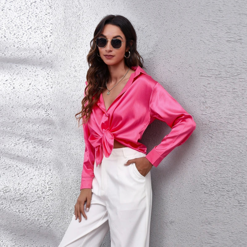 Satin Women Shirt Fashion Womens Tops Basic Elegant White Shirt Women Long Sleeve Blouses 2023 Spring New Female Clothing Shirts