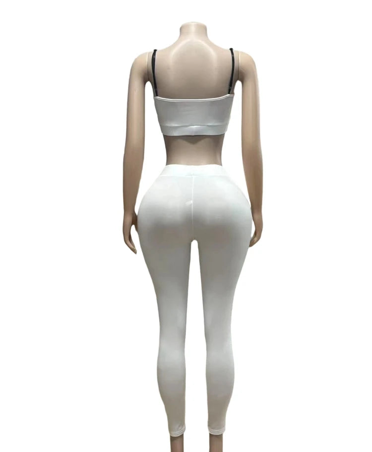 STYLISH LADY Letter Printed Workout 2 Piece Set Women Spaghetti Strap Crop Top and Skinny Pant Suits 2025 Summer Sports Outfits