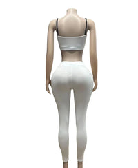 STYLISH LADY Letter Printed Workout 2 Piece Set Women Spaghetti Strap Crop Top and Skinny Pant Suits 2025 Summer Sports Outfits