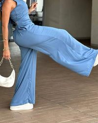 sexy jumpsuit for womens 2025  Frill Hem Casual Pocket Design Back Lace Up Rompers full length for sexy and elegant women
