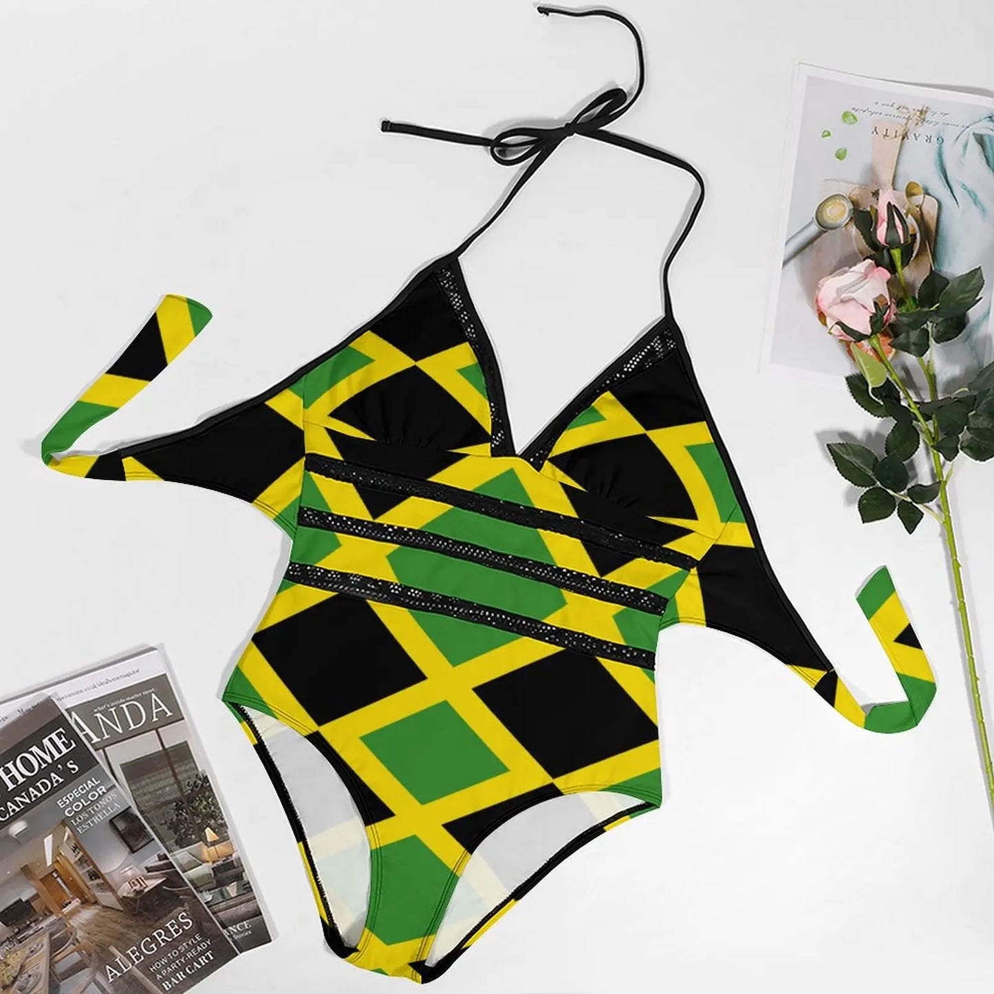 Sexy Women's Bikinis Jamaica Jamaican Flag Flag Raggae One-piece Swimsuit Vintage Beachwear High Grade Swimsuit Geeky