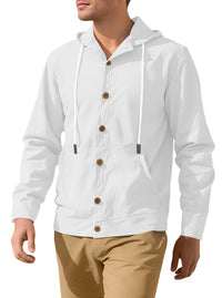 European and American Men's Button-up Shirt Loose Cotton Linen Casual Simple Beach Hooded Long-sleeved Jacket