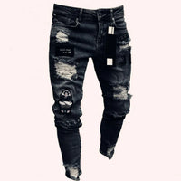 2023 Fashion Street Style Ripped Skinny Jeans Men Vintage wash Solid Denim Trouser Mens Casual Slim fit Black Blue denim Pants