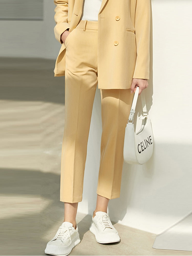 Amii Minimalism Spring Office Lady Blazer Women Jacket Lace V-neck Tank Tops High Waist Pants Separately Female Blazers 12060909