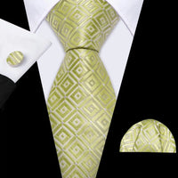 Barry.Wang Plaid Silk Men Tie Hanky Cufflinks Set Checked Jacquard Necktie for Male Formal Casual Wedding Business Party Events
