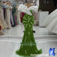 Customized Luxury Dubai Prom Dresses Off Shoulder for Women Pearls Saudi Arabia Gala Bespoke Party Gown Vestidos De Fiesta Plus