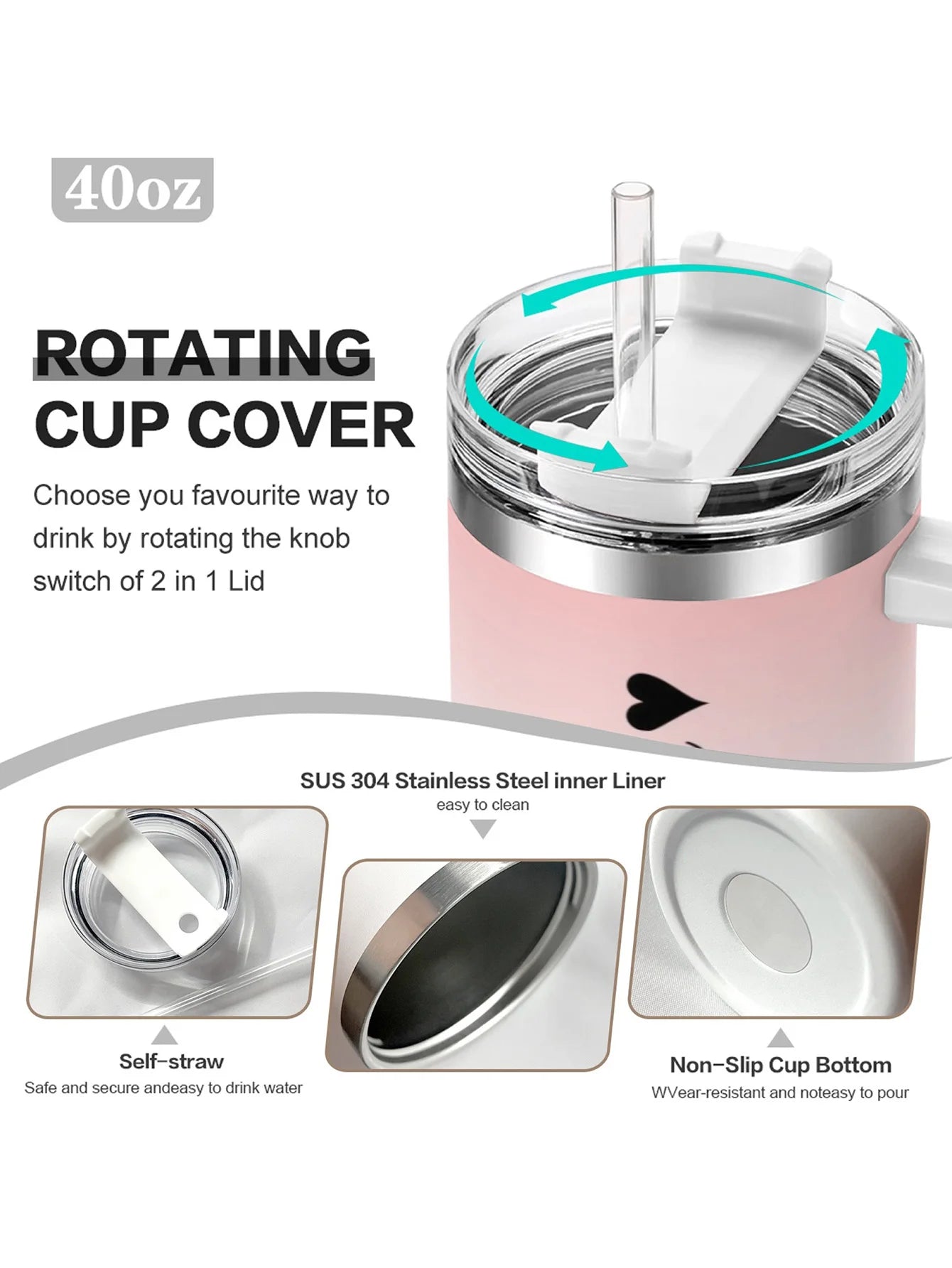 Personalized 40 ounce water cup Customized picture text travel cup Stainless steel water cup Insulated water cup