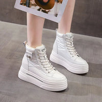 Black Winter 2024 Shoes for Women Leather Boot Snow Boots Woman Chunky Flat Platform Footwear Booties Shoe Warm Low Short Barrel
