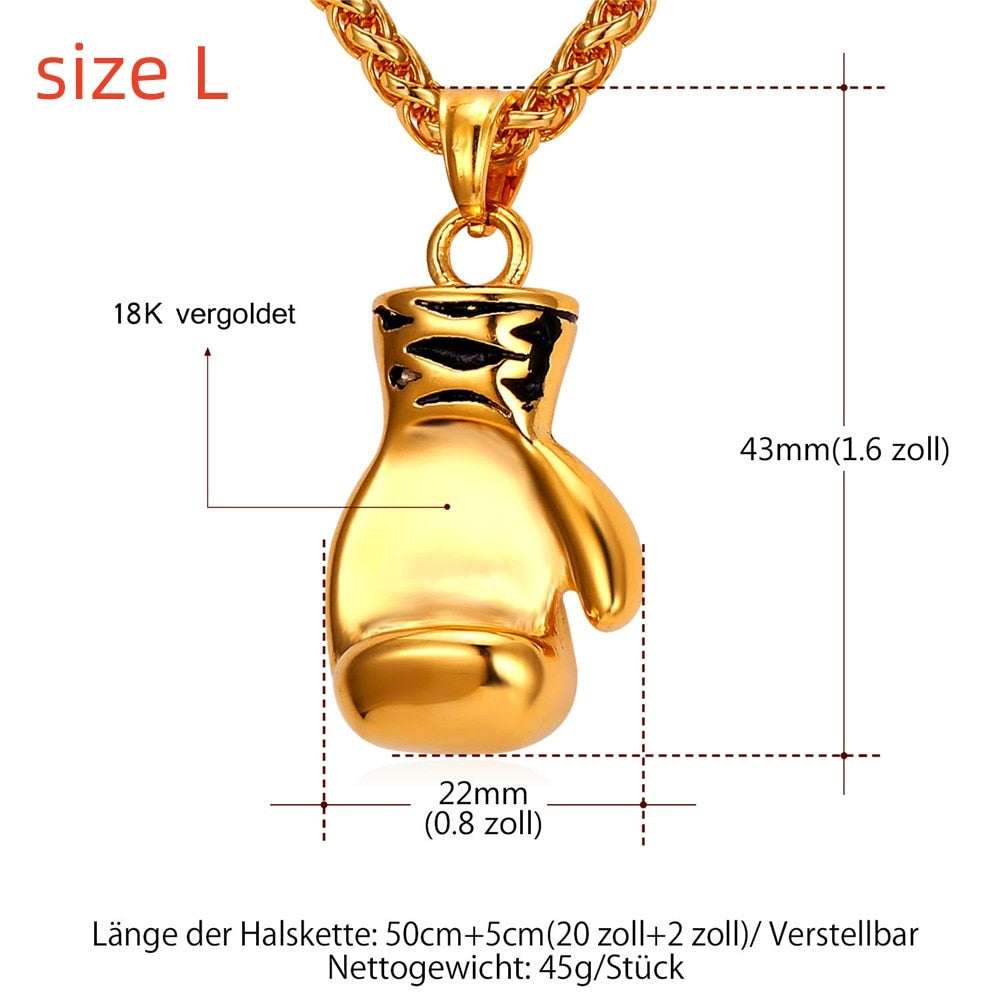 U7  Boxing Necklace for Man 24&quot; Wheat Link Chain Gloves Stainless Steel Sport GYM Fitness Fighting Pendant Sporty Punk Jewelry