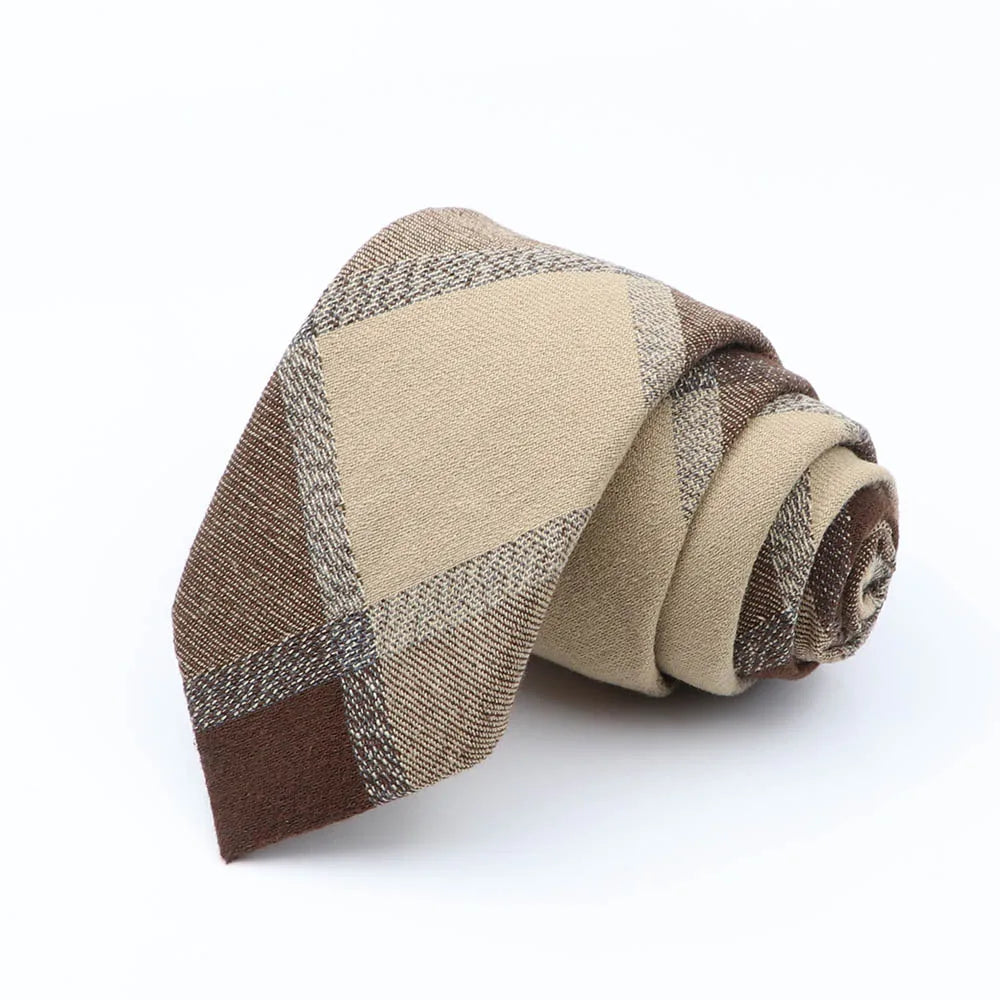 Mens Ties 7cm Classic Cotton Handmade Skinny Grey Brown Striped  Neckties Narrow Collar Slim Plaid Casual Tie Accessories Gift