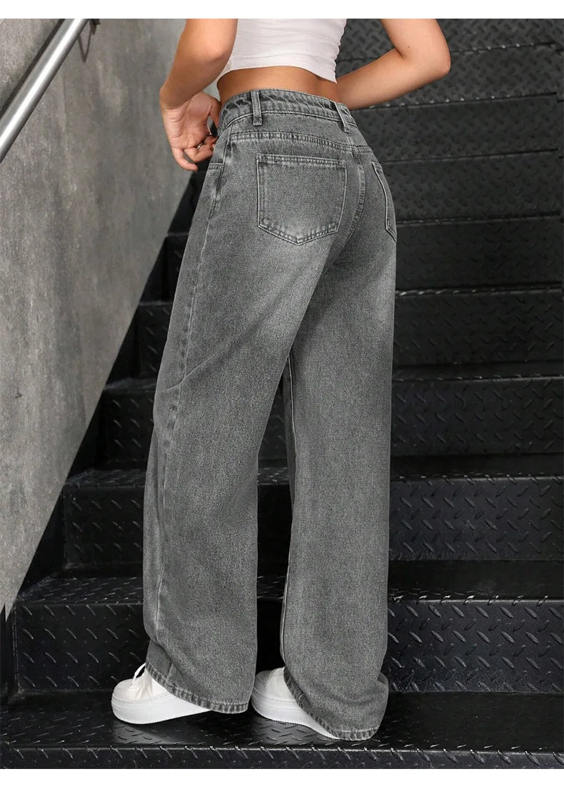 Elastic denim jeans 2025 new fashion low waist loose and trendy women's jeans