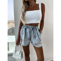 Wepbel Y2K Fashion Streetwear Short Jeans Women Summer Leisure Rhinestone Elastic Waist Denim Shorts Straight Short Jeans