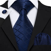 Barry.Wang Plaid Silk Men Tie Hanky Cufflinks Set Checked Jacquard Necktie for Male Formal Casual Wedding Business Party Events