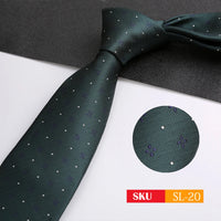 Luxury 8CM Mens Necktie Dark Green Color Dot Plaid Stripes Ties For Man Groom Jacquard Woven Neck Tie For Business Party