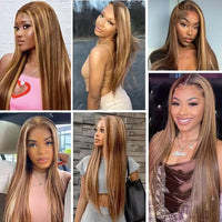 P4/27 Highlight Straight Human Hair Wig 13x6 Lace Pre Plucked Brazilian Blonde P4/27 Colored Human Hair Wig 46 Inch For Women