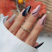 24pcs Long Stiletto False Nails wave Peals decorated Wearable French Fake Nails Press On Nails Leopard print Almond Manicure Tip