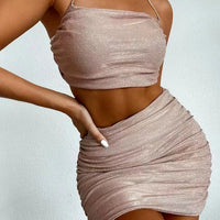 2022 Spring and Summer Tube Top Skirt Two-piece Fashion Sexy Sling Split Short Skirt Wrapped Chest Skirt Suit Women's Clothing