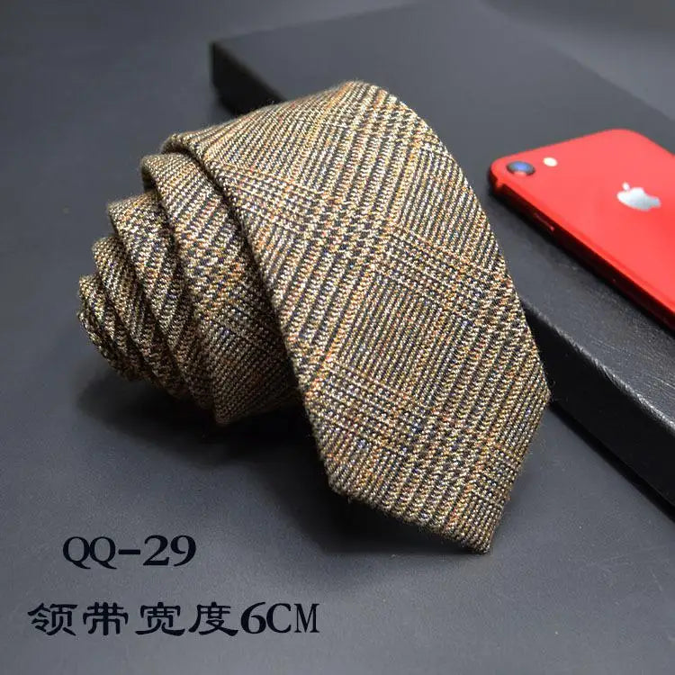 Mens Ties 6cm Classic Cotton Handmade Skinny Neck Ties for Men Striped Narrow Collar Slim Cashmere Tie Casual Plaid Tie For Man