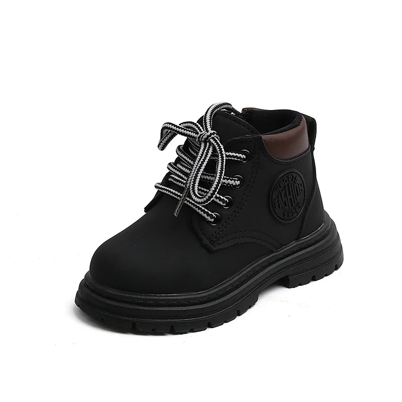 Winter Kids Combat Boots Furry Lined Children Ankle Boots Fashion Boys Girls Short Boots Student Non-slip Shoes Footwear