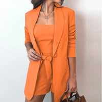 Women Elegant Blazer Sets Autumn Formal Office Lady OL Shorts Top Sets Solid Top & Blazer Coat & Shorts Sets