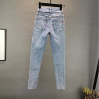 Women's Jeans 2025 Summer New Elastic Slim Heavy Industry Hot Diamond Small Foot Pencil Pants Female Casual Denim Trousers