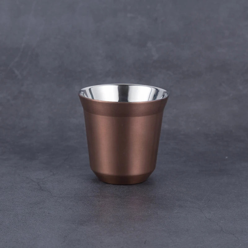 304 Stainless Steel Double-layer Coffee Cup Insulated Tea Cup Beer Cup Painted Espresso Cup Outdoor Portable Capsule Coffee Cup
