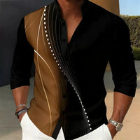 Men's long-sleeved shirt, stylish geometric print shirt, business casual slim-fit long-sleeved collared shirt for men.