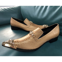 brown business dress men's shoes black snake embossed Genuine leather shoes dragon head pointed party Trend wedding shoes