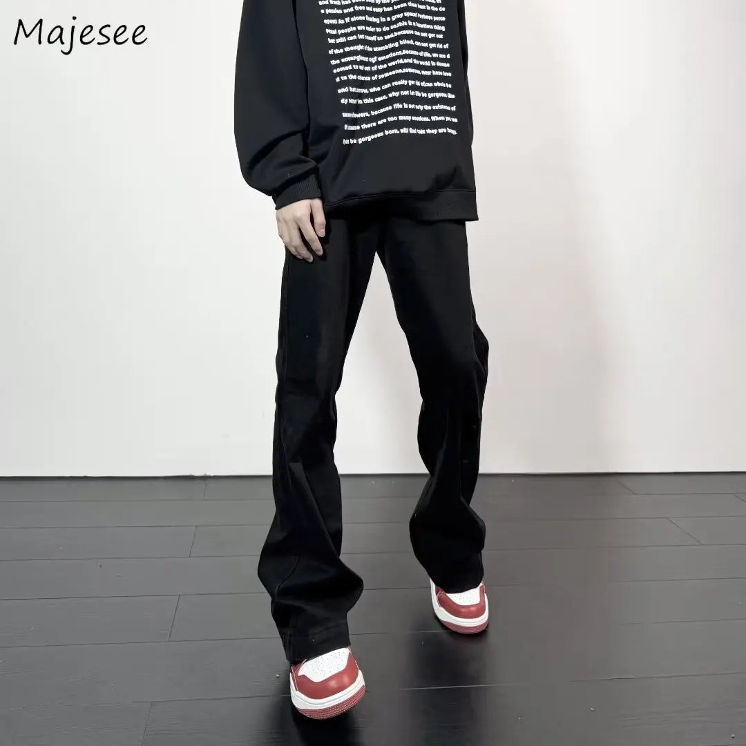 Black Jeans Men Casual Simple All-match Flare Sleeve Handsome Streetwear Daily Fashion Stretchy American Style Pantalon Homme